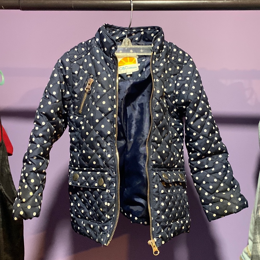 Blue polka dot toddler girls jacket